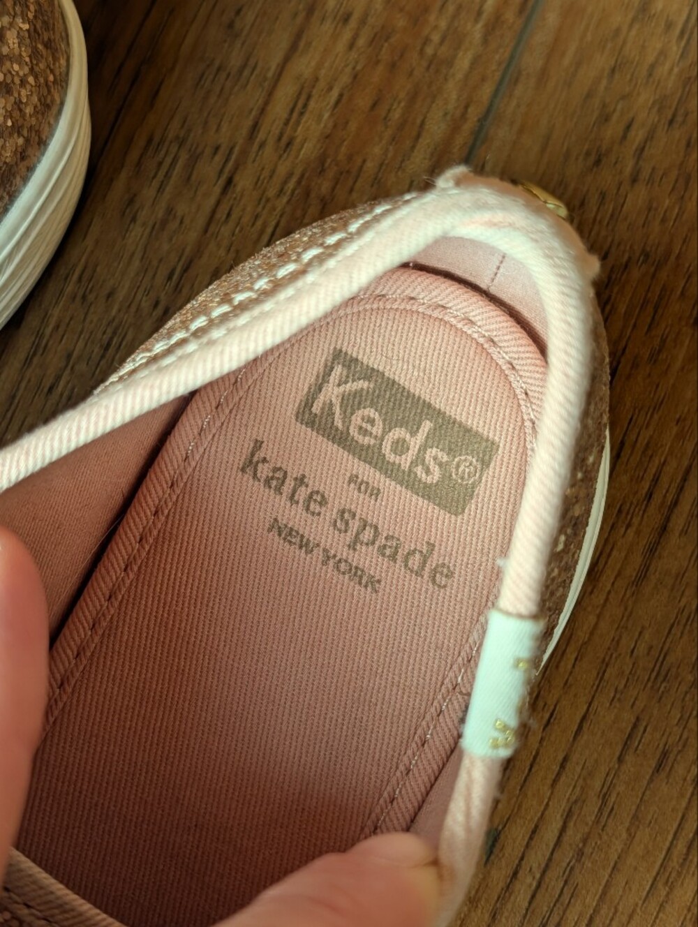 Keds x Kate Spade Rose Gold Glitter Platform Sneakers Satin Laces Size 9 - Picture 4 of 6